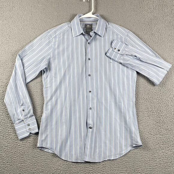 Lacoste Button Up Long Sleeve Shirt Men's Medium Blue Striped Preppy Formal - Picture 1 of 8